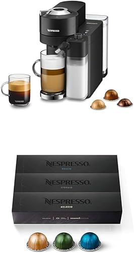 Nespresso Vertuo Lattissima de De'Longhi, Black and Capsules VertuoLine, café tostado medio y oscuro, paquete variado, Stormio, Odacio, Melozio, 30