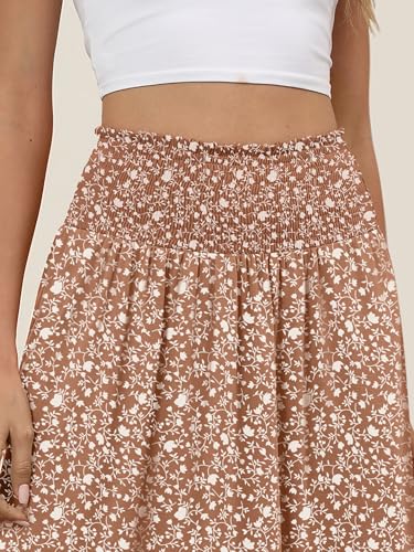 Image of ANRABESS Women's Maxi Skirts Summer Boho Floral High Waisted Flowy Swing Pleated Beach Long Skirt with Pockets