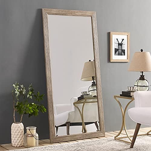 Naomi Home Rustic Floor Mirror Rustic Full Length Mirror Framed Full Length Mirror Farmhouse Full Length Mirror Wood Frame Rectangular Hanging Wall Decor Faux Wood Floor Mirror Natural, 66" x 32"