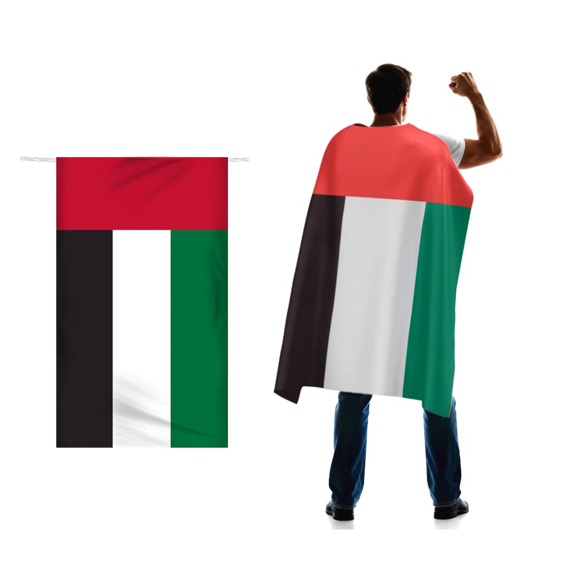 United Arab Emirates Flag Cape 3x5 FT for Independence Day Holiday Costumes Celebrati,150D Premium Polyester,Arab Arabic Patriotic Flags Costume Cloak.