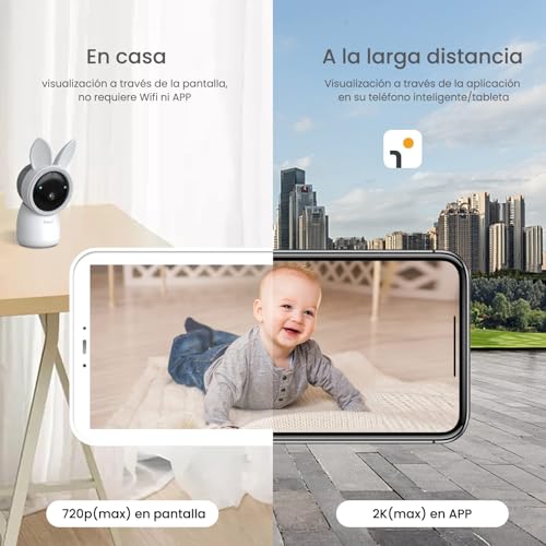 ARENTI Split-Screen Video Baby Monitor, Audio Monitor with Two 2K UHD WiFi Cameras,5" Color 720P Display,Night Vision,Cry Detection,Motion Detection,Temp&Humidity Sensor,Two Way Talk,App Control