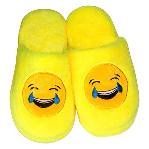 LUOEM Zapatillas de Estar por Casa Zapatillas Peluche Algodón Cómodas Pantuflas Invierno Antideslizante (Amarilla Divertida Reír Cara Grito) Size 42-43