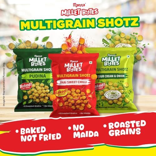Image of Manna Multigrain Snacks, Pack of 10, Sour Cream & Onion Baked, No Palm Oil, No Maida Millet Bytes Multigrain Shotz