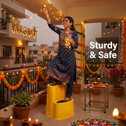 Image of Multipurpose Step Stool with Anti-Skid Surface for Home, Kitchen & Office | Premium Plastic Ladder Stool | 220 kg Hight Weight Load Capacity | 60 x 47 x 51.5 cm  (Mango Yellow)