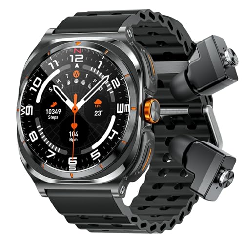 JUSUTEK 2025 人気 運動風スマートウォッチ+TWSイヤホン二合一,1.53インチステンレス鋼Ultra風腕時計,歩数計,HIFI 9D音質両耳イヤホン,Bluetooth5.2,通話機能付き,電卓,ゲーム,防塵、破壊防止,DIY文字盤,消費カロ