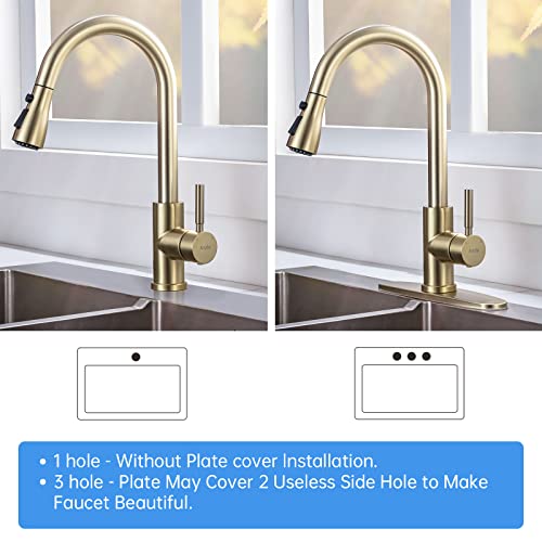 Gold Kitchen Faucet With Pull Down Sprayer, Arofa Stainless Steel Single Hole 3 Hole Deck Mount Gold Kitchen Sink Faucet Modern Industrial Brass Rv Farmhouse Camper Champagne Bronze Kitchen Faucet #TOP5