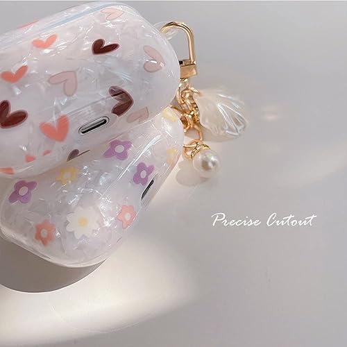 Miniatura 5 de Cute Airpod 3 Case 2021 Flowers with Shell Pearl Keychain Luxury Marble Protective Cover Compatible with AirPods 3rd Generation Case for Girls Women