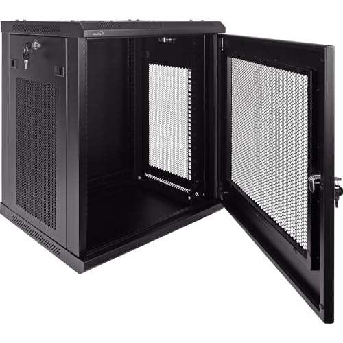 Image of NavePoint 12U Server Rack Enclosure - 17.7 inch Deep, Wall Mount Network Cabinet with Locking Perforated Door, 19 inch IT Equipment Compatible, Network Rack, Removable Side Panels, Black