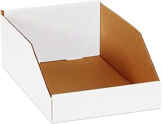 AVIDITI Corrugated Cardboard Storage Bins Holder 8" x 12" x 4.5" (50 Pack), Open Top Durable and Ideal for Organizing Parts Bin Work Areas Packing Moving and Storage - White, 50 Pack