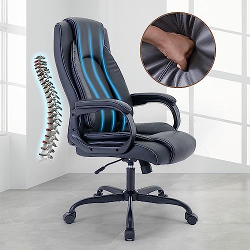 Executive Office Chair,Comfortable Ergonomic Home Office Desk Chairs,Computer Leather Desk Chair With Lumbar Back Support, Pvc Leather Office Chair 350Lbs #TOP6