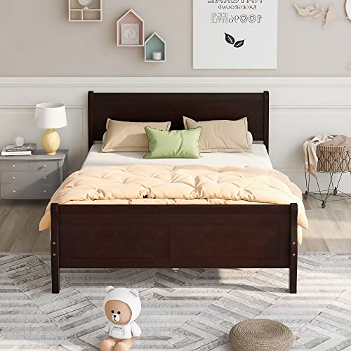 Harper & Bright Designs Wooden Queen Platform Bed with Headboard and Footboard, Sleigh Bed with Wood Slat Support (Espresso)