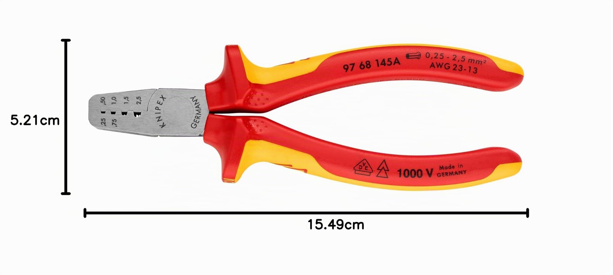 Knipex Pince à sertir pour embouts de câble isolées par, 97 68 145 A
