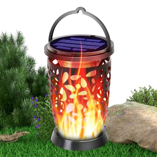 Faroles solares para exteriores, balcón, lámpara parpadeante de fuego, faroles huecos colgantes para patio trasero, pasarela, balcón, valla, piscina, terraza, cenador, porche, patio, paisaje