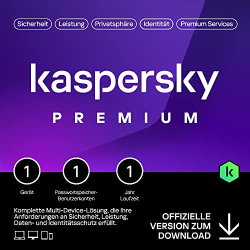 Kaspersky Premium 2023 | 1 Gerät | 1 Jahr | Anti-Phishing und Firewall| Unbegrenzter VPN | Passwort-Manager | Kindersicherung | Experten Unterstützung | PC/Mac/Mobile | Aktivierungscode per Email