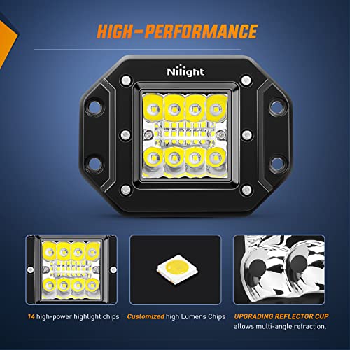 Nilight 4PCS 42W Flush Mount LED Light Pods - Upgraded Spot Flood Combo Beam Driving, Work, Backup, Reverse, Grill Mount Light for Offroad 4x4 Truck SUV by Nilight - Used condition - Image 4