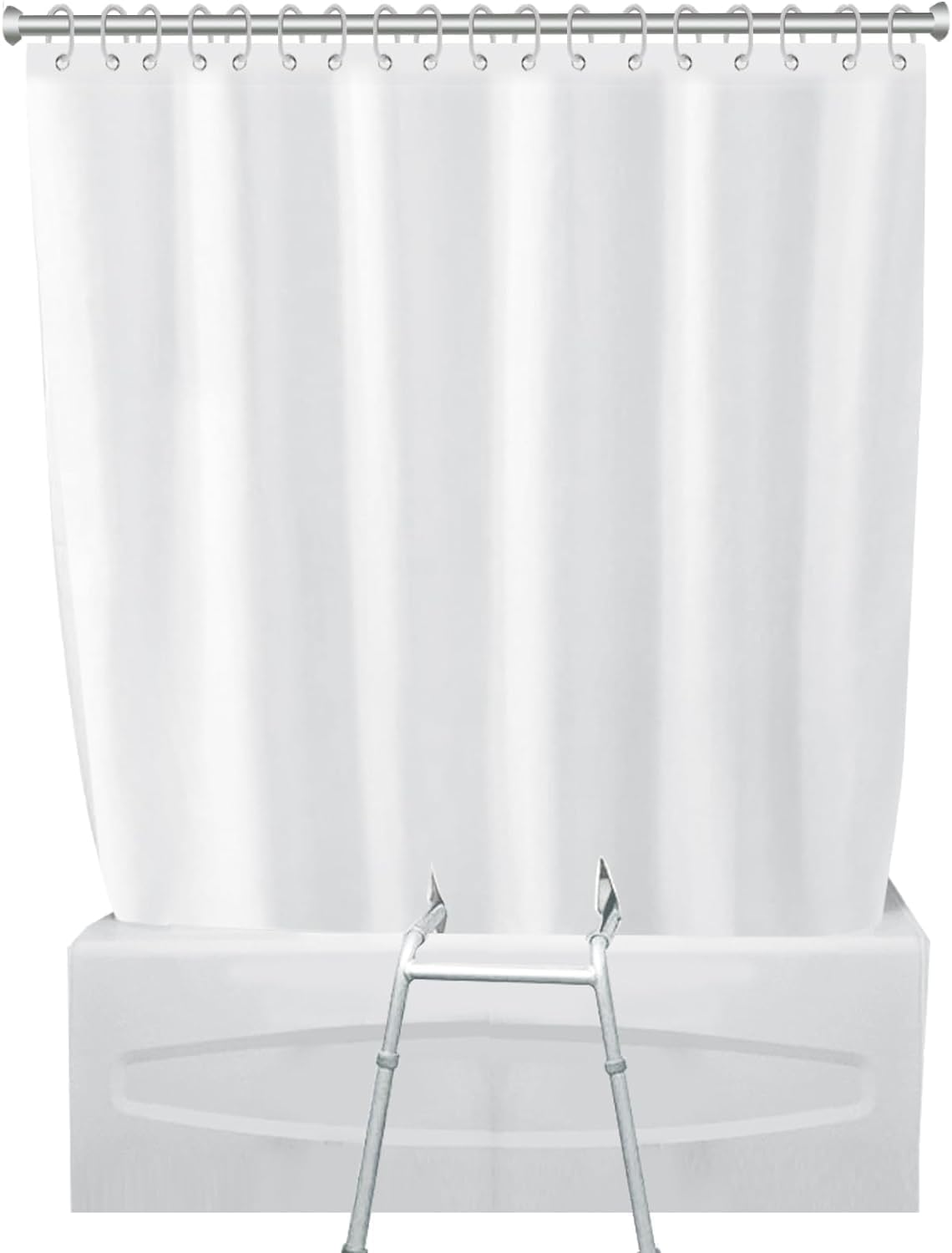 White Transfer Bench Shower Curtain Split Shower Curtain for Bath Transfer Benches, Polyester Fabric Bathroom Curtain with12 Hooks, 80 x 71inch