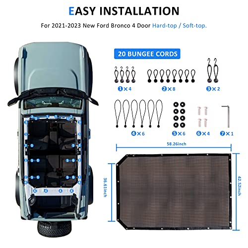 RERPRO Sunshade Compatible with 2021 2022 2023 2024 2025 2026 New Ford Bronco 4 Door Sun Shade Bikini Top Roof Bimini Soft Mesh Net Exterior Accessories, Blocks UV Wind Noise, Black by RERPRO - Image 8