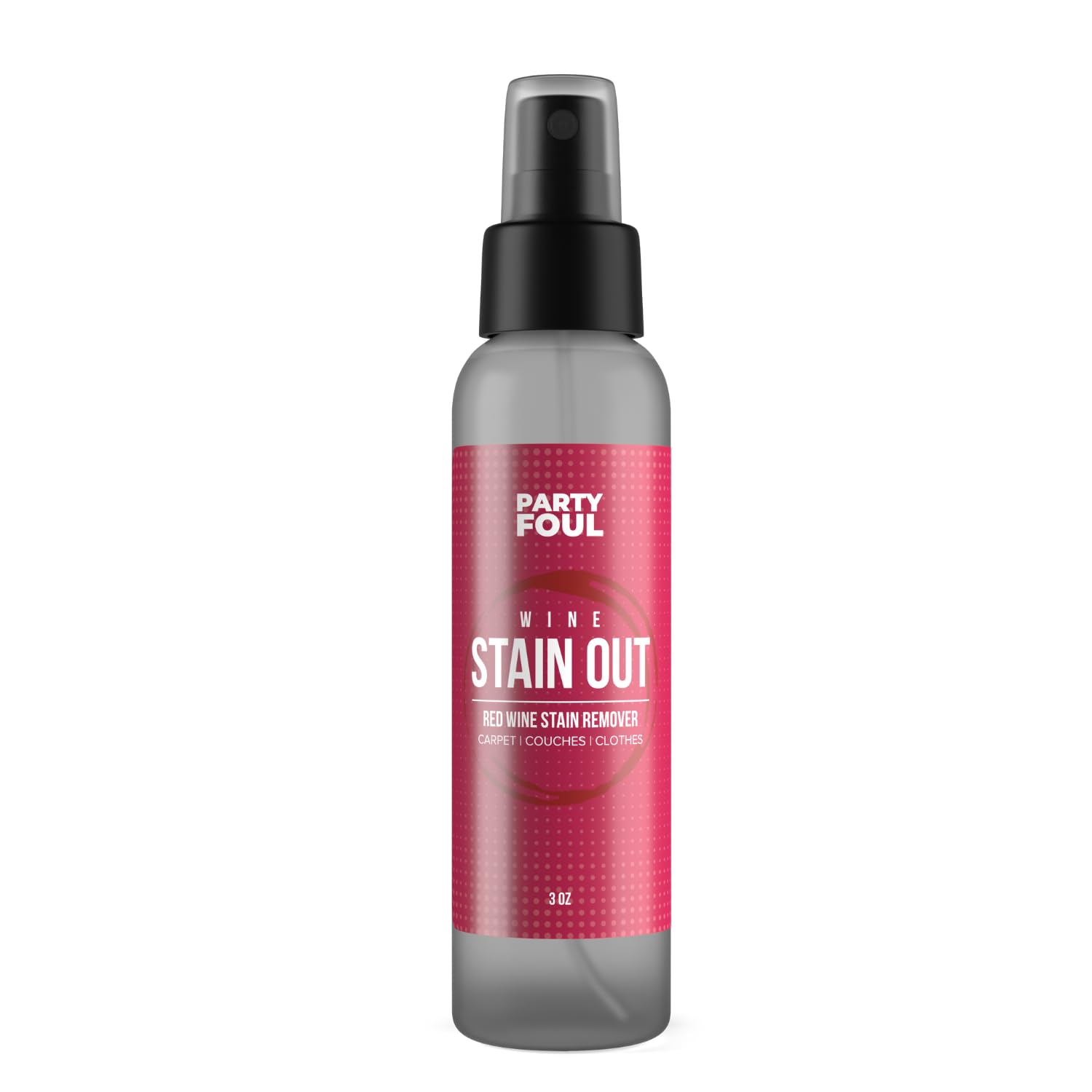 Party Foul Travel Size Wine Stain Out Spray - Plant Based Red Wine Stain Remover for Clothes, Carpets, &amp; Couches - Stain Remover Spray for Coffee, Tea, &amp; Sports Drinks Stains - Unscented - 3 oz