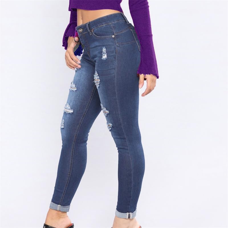 lonwick Andongnywell Women's Stretchy Ripped Hole Skinny Jeans Butt Lifting Distressed Denim Pants with Pockets Trousers2