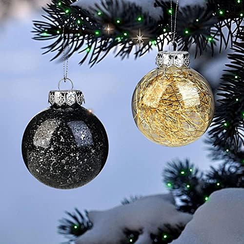 Lanpn Christmas Baubles Set, Shatterproof Xmas Clear Plastic Ornaments Balls for Christmas Tree Hanging Decorations (Black, 7cm/24pcs)