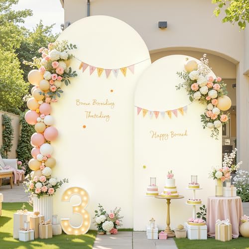 Ivory Arch Backdrop Cover 6FT Wedding Arch Covers Stretchy Backdrop Birthday Party Cream Ivory Arch Cover Spandex Balloon Banquet Graduation Bridal Baby Shower Photo Background Decoration by Little Funny - Used condition - Image 7