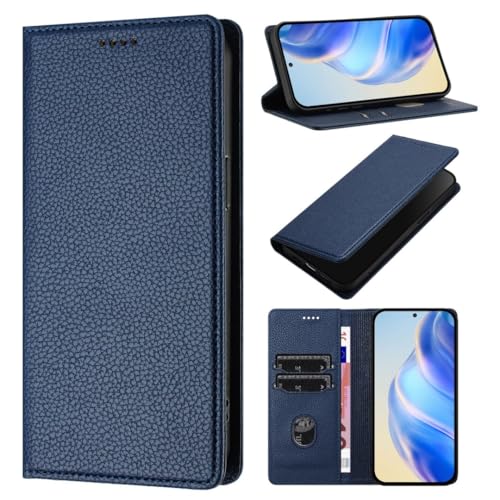 HOJODDO Funda Leather para ZTE Blade V40S/Axon 40 SE/V70 Pro, Carcasa Comercial Patrón de Lichi con Bloqueo RFID, Case Prueba Golpes con Cierre Magnético. Azul Oscuro