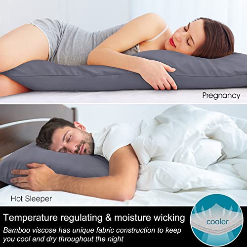 Image of BEDELITE Body Pillow Pillowcase, Rayon from Bamboo, Grey, 20 inchx54 inch | Cooling and Breathable Body Pillow Cover for Hot Sleepers & Night Sweats, Silky Soft Full Long Pillow Case, Envelope Closure