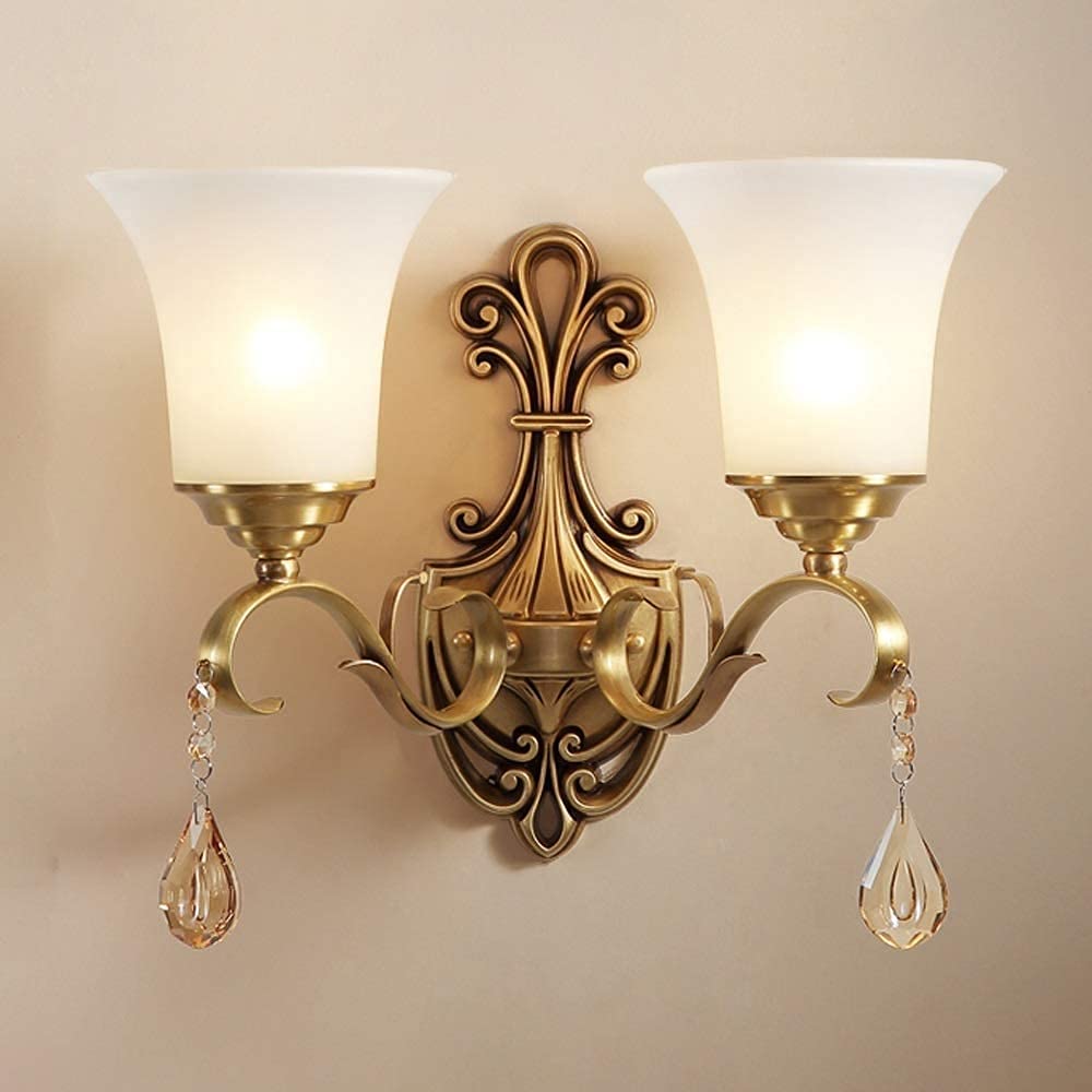 ZTCHSENZT Wall Lamp Traditional Classic Brushed Copper Finish Wall Sconce Lighting Fixture with Glass Lampshade,Brass Wall Mounted Light for Headboard Bedroom Corridor Living Room,
