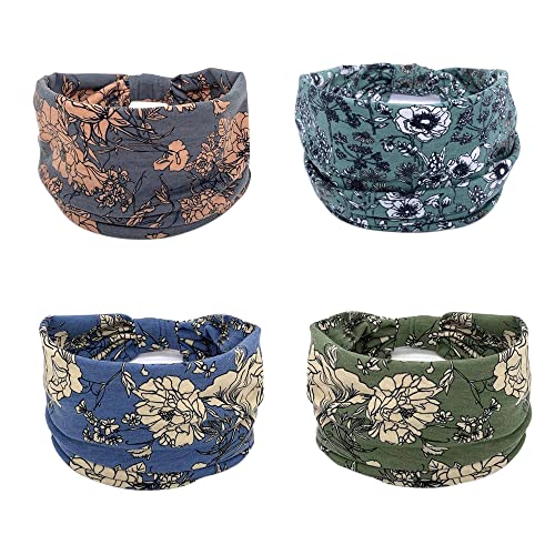 Yonuf Wide Boho Headbands For Women Fashion Knotted Headband Yoga Workout African Head Wrap 4 Pack #TOP1