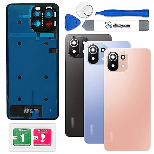 Eonpam Back Cover Glass for Xiaomi Mi 11 Lite Rear Glass Replacement with Camera Lens + Repair Kit Genuine Rear Housing (Peach Pink)