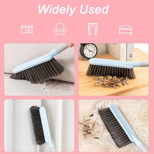 Image of Hand Broom with Long Handle, Soft Bristle Cleaning Brush, Multi-Purpose Duster for Bed, Car, Sofa, Furniture, Clothes, Carpet (Blue)