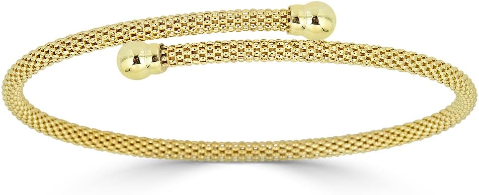 Alfred & Vincent 5mm Ball Bead & 3mm Popcorn Link Cuff Bypass Bangle in .925 Sterling Silver