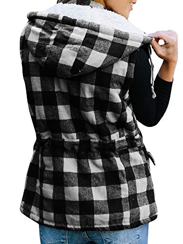 Imily Bela Womens Buffalo Hooded Plaid Corduroy Vest Flannel Winter Casual Coat Cardigan Black - Thumbnail 2