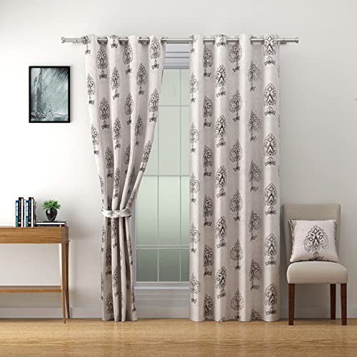 Image of Swayam 80% Blackout Polyester Window Curtain for Living Room & Bedroom | 5 Feet | Room Darkening Curtain with Eyelets | Pack of 2 | Ethnic Motif Design - Grey