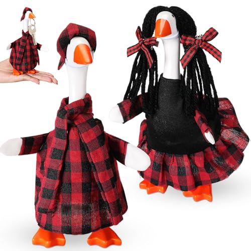 Abbylike 2 Sets 7 Inch Desk Goose Christmas Outfits, Plaid