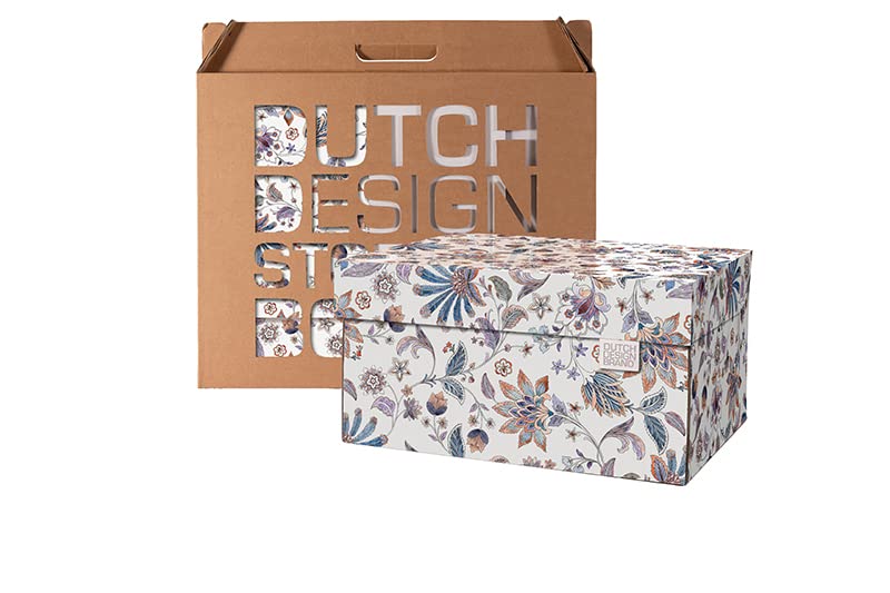 Panier De Rangement Octogonal Dutch Design Avec Couvercle - 41x41x31 Cm - Carton FSC Recyclable - Motif Printemps - Fabriqué Aux Pays-Bas