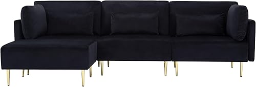 Miniatura 3 de Sofá modular convertible moderno en forma de L de 105 pulgadas, sofá tapizado de tela de terciopelo, con diván desmontable, funda lavable y otomana,