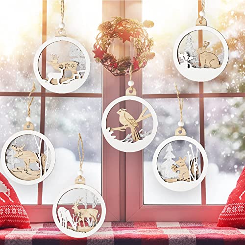 Shemira Christmas Hanging Wooden Ornaments, 6Pcs Farmhouse Rustic Ornaments For Christmas Tree Decoration,Hollow Fretwork Laser Cutting Wood Carving Ornaments,Gift Tags Pendants #TOP1