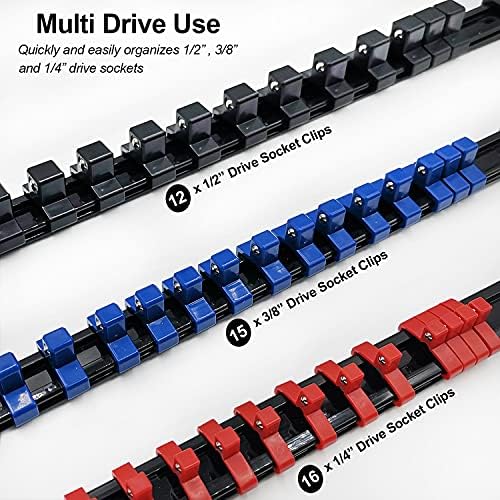 ACEBON Tools Socket Organizers, 6 Piece Socket Holder Kit, 1/4 inch, 3/8 inch & 1/2 inch Drive, Portable Socket Clip Rail Holder, Holds 86 Sockets