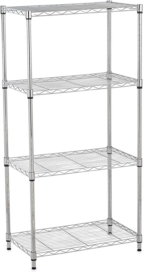 Storex Shelving Unit Metal Kitchen Bathroom Free Standing Shelves Heavy Duty Adjustable Leveling Racks Shelves for Storage Garage Shelving Unit ( 4 Tier) Silver