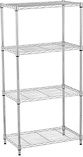 Storex Shelving Unit Metal Kitchen Bathroom Free Standing Shelves Heavy Duty Adjustable Leveling Racks Shelves for Storage Garage Shelving Unit ( 4 Tier) Silver