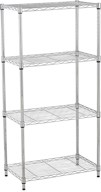 Storex Shelving Unit Metal Kitchen Bathroom Free Standing Shelves Heavy Duty Adjustable Leveling Racks Shelves for Storage Garage Shelving Unit ( 4 Tier) Silver