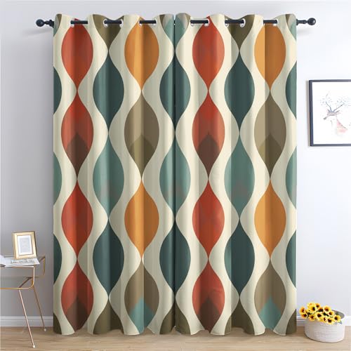 SZLYZM Rideau Occultant Géométrique Médiéval, Isolant Thermique pour Salon Chambre, Motif Moderne Coloré, Lot de 2 Opaques à Œillets 140x180cm LxH