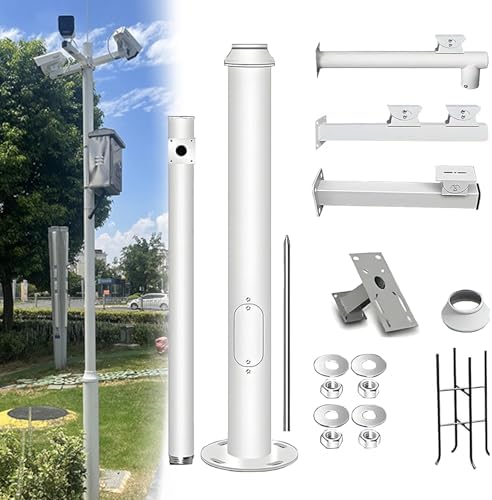 Universal 2-6M Surveillance Camera Post Stand - Outdoor Security Camera Pole with 4 Brackets, Ideal for Solar Street Lights, Backyard Walkways, Industrial & Home Use