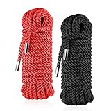 Silky Soft Braided Nylon Rope - Skin-Friendly & Durable Satin Braided & Twisted Cord, 8mm Thick x 32ft, Includes Storage Bag (Black Red)