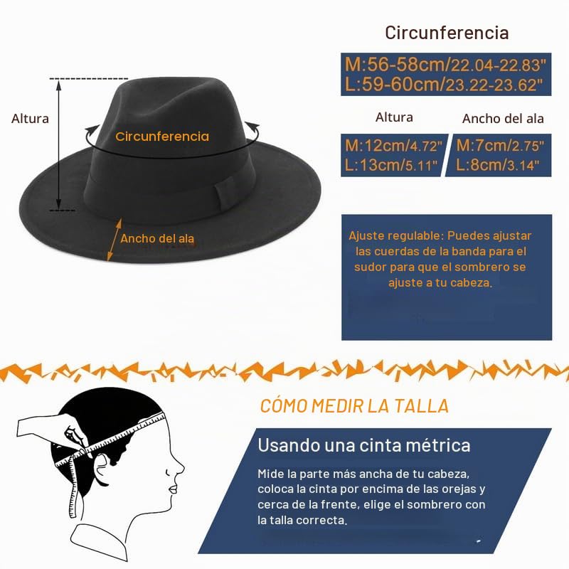 GEMVIE Sombrero Fedora de Fieltro de ala Ancha Hombre Mujer Sombrero Panamá Sombrero de Jazz Copa,Talla única