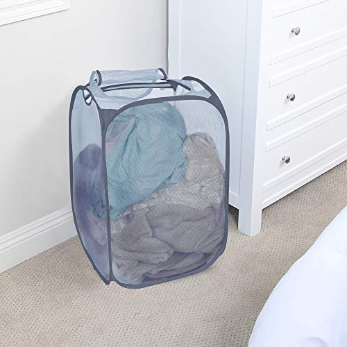 Smart Design Mesh Pop Up Flip Laundry Hamper And Basket - Handles And Side Zipper - Durable Fabric Collapsible Design - Clothes, Toys - Home - Holds 3 Loads - 15 X 25 Inch - Teal #TOP1