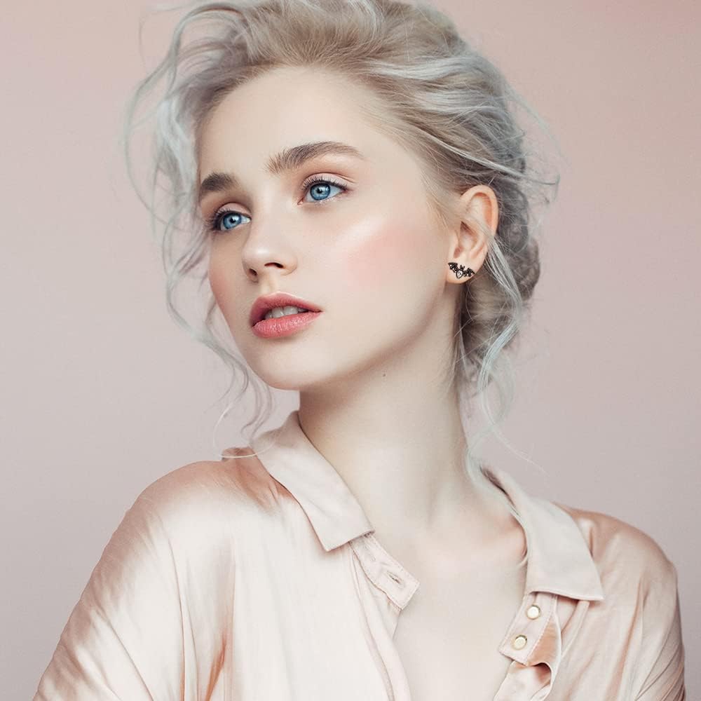 Bat Earrings Studs Sterling Silver Spooky Bat Earrings for Women Halloween Gothic Black Jewelry - Image 3