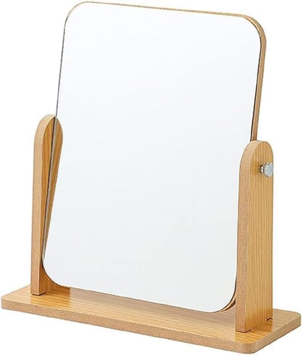 Wooden Square Makeup Mirror | 360° Rotatable Cosmetic Mirror with Adjustable Eco-Friendly Stand for Bedroom & Vanity