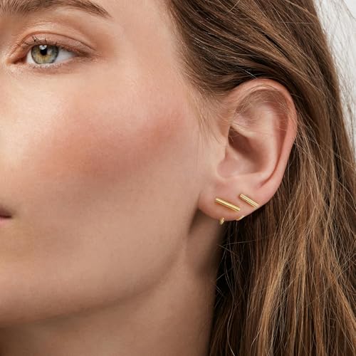 Image of CHIC & ARTSY 925 Sterling Silver Half Hoop Earrings for Women, Small Huggie Hoops Set with Ball Bar Star Moon Cross & Pearl, Lightweight Comfort Fit Everyday & Sleep Earrings